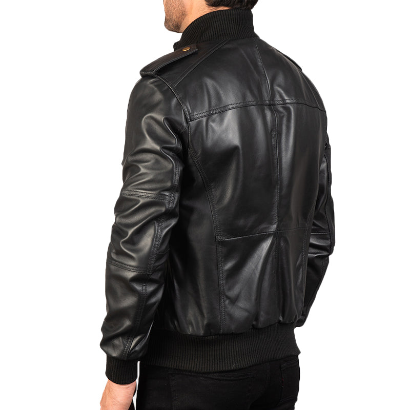 Agent Shadow Leather Bomber Jacket For Men