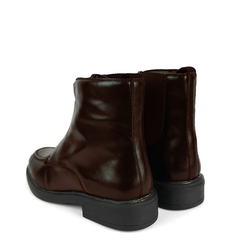 Polished Leather Front Zip-Up Brown Boot For Men