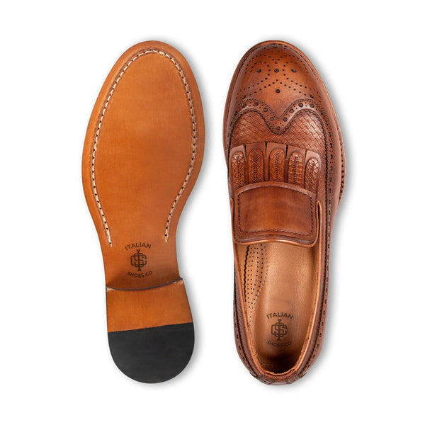 Men Premium Wingtip Leather Loafer Tan