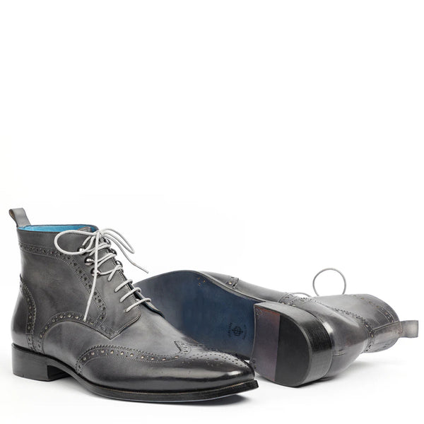 Men Dual Tone Leather Wingtip Ankle Burgundy Boot