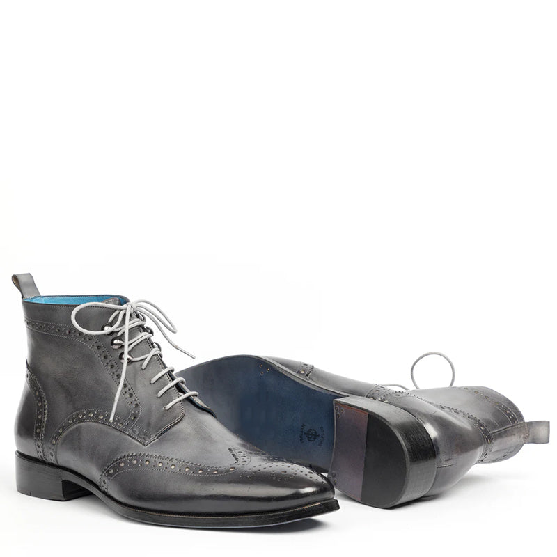 Men Dual Tone Leather Wingtip Ankle Grey Boot