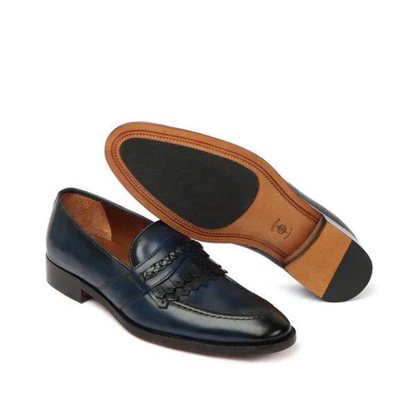 Patent Leather Slip On Loafer With Dual Fringes