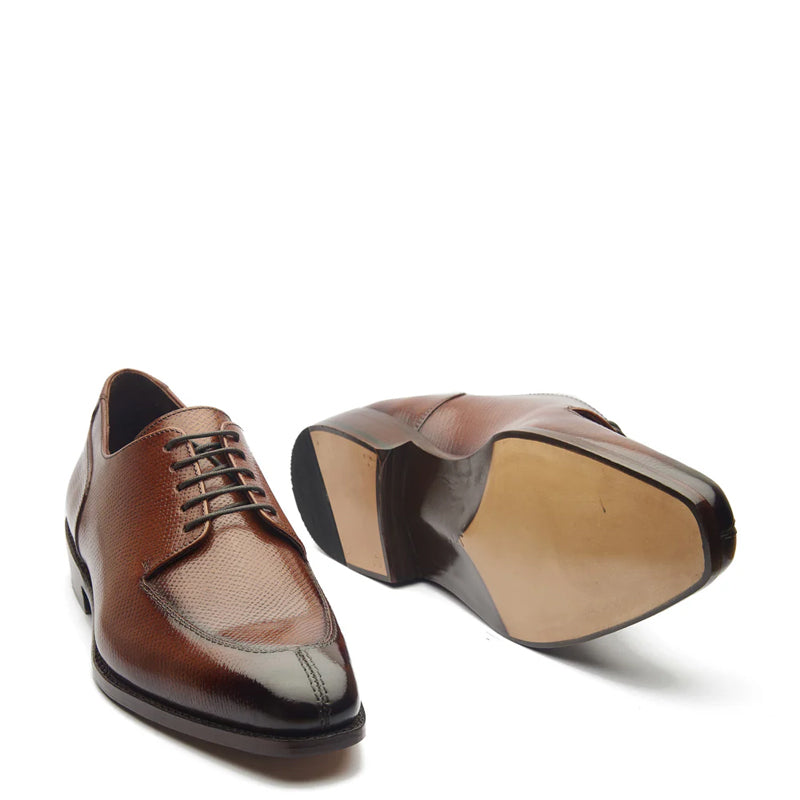 Cognac Split Toe Leather Derby Shoes
