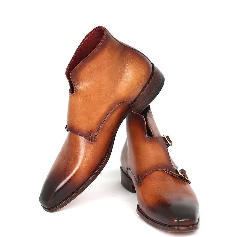 Men Double Monkstraps Leather Ankle Boots