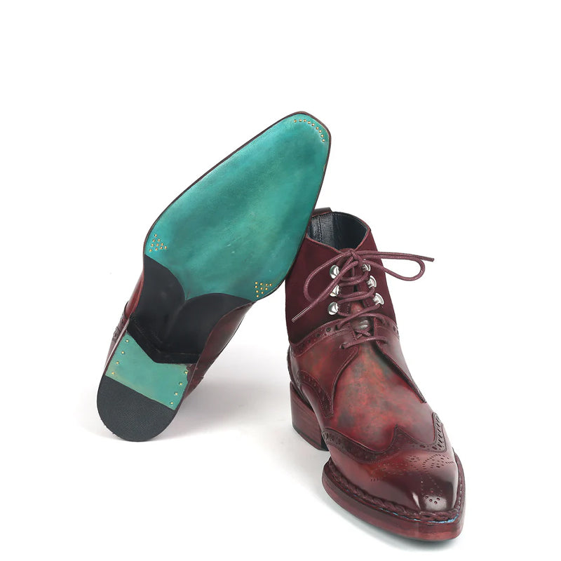 Men Handmade Lace Up Leather Wingtip Ankle Boots