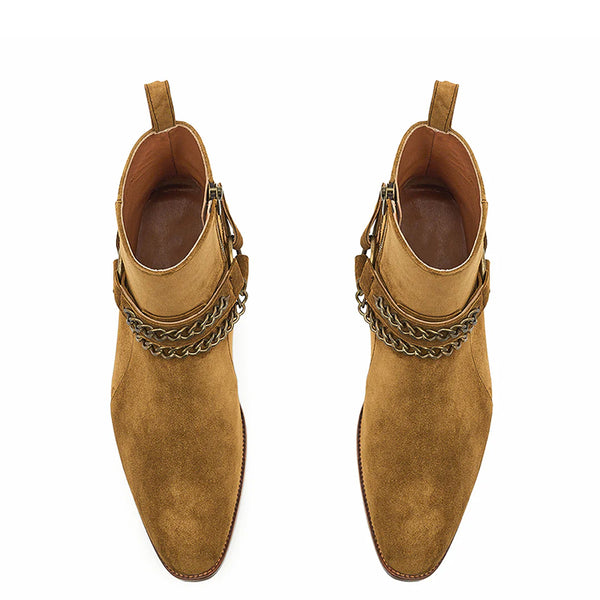 Handmade Suede Leather Jodhpur Boots With Chain