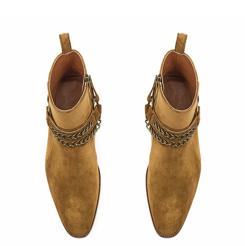 Handmade Suede Leather Jodhpur Boots With Chain