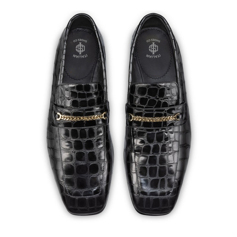 Patent Croco Print Leather Tassel Loafers