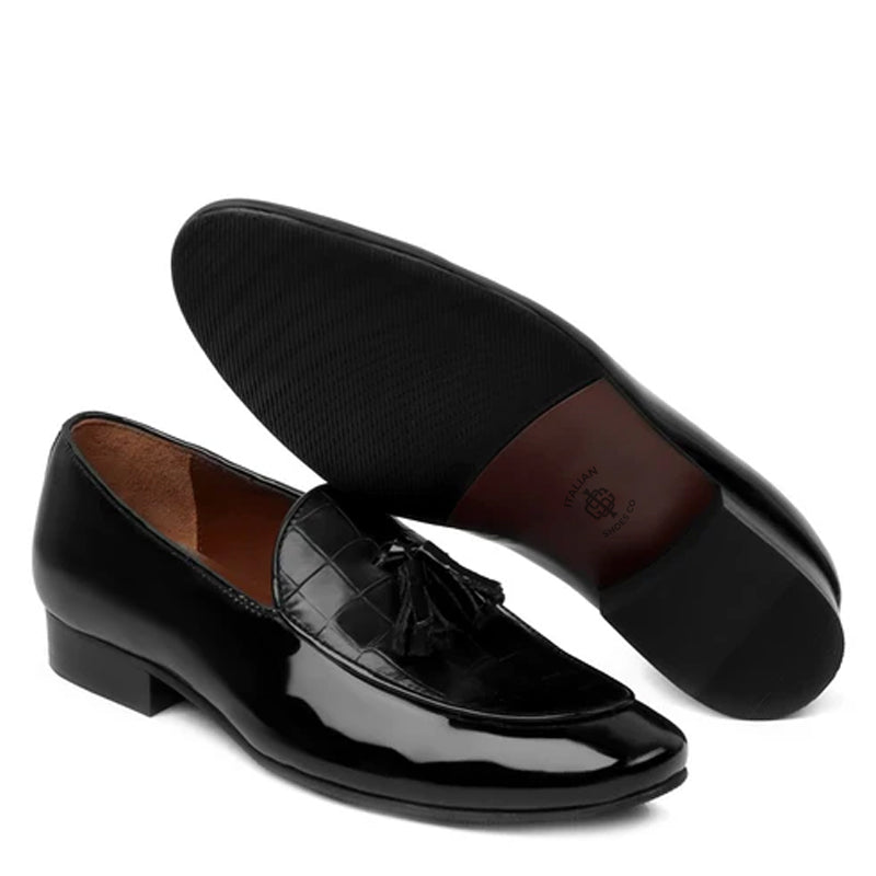 Croco Leather Tan Brown Tassel Loafer With Deep Cut
