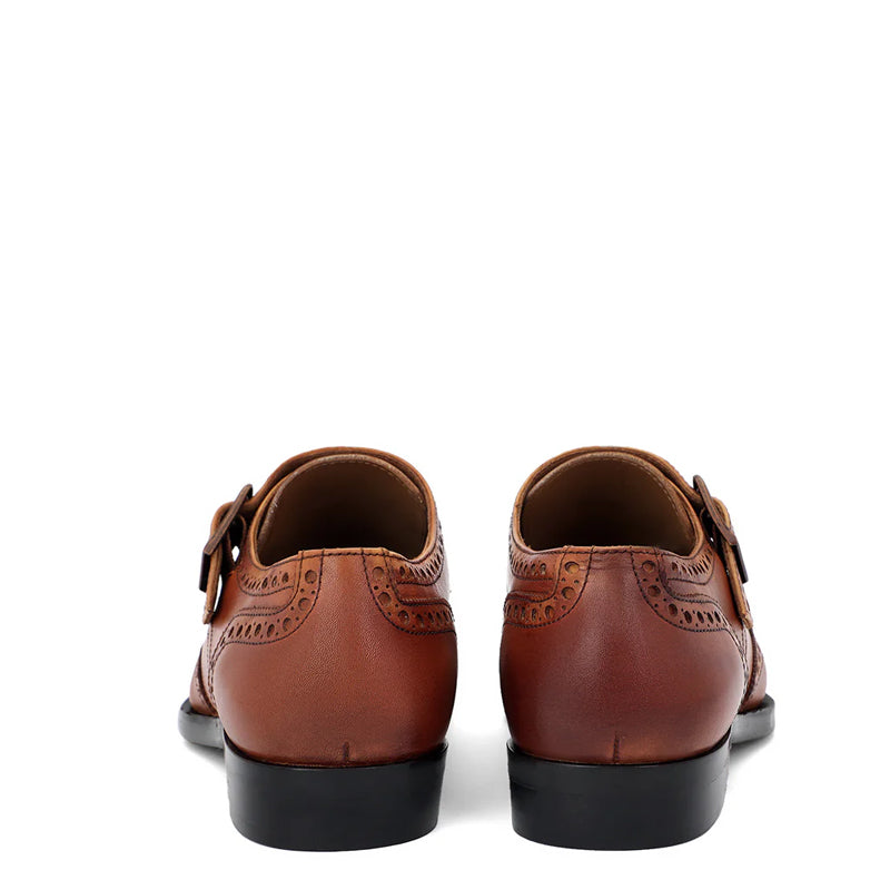 Leather Single Monk Strap Burgundy Shoe For Men