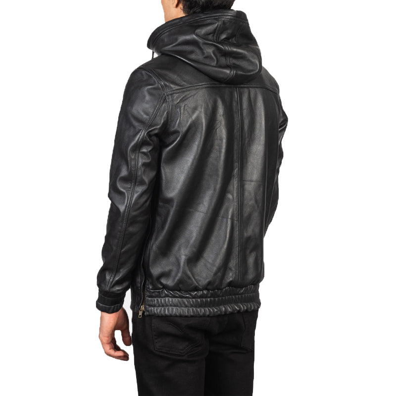 Kenton Hooded Leather Pullover Jacket For Men