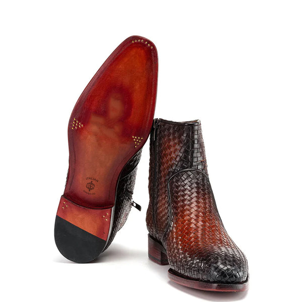 Luxury Stylish Woven Leather Side Zipper Boot