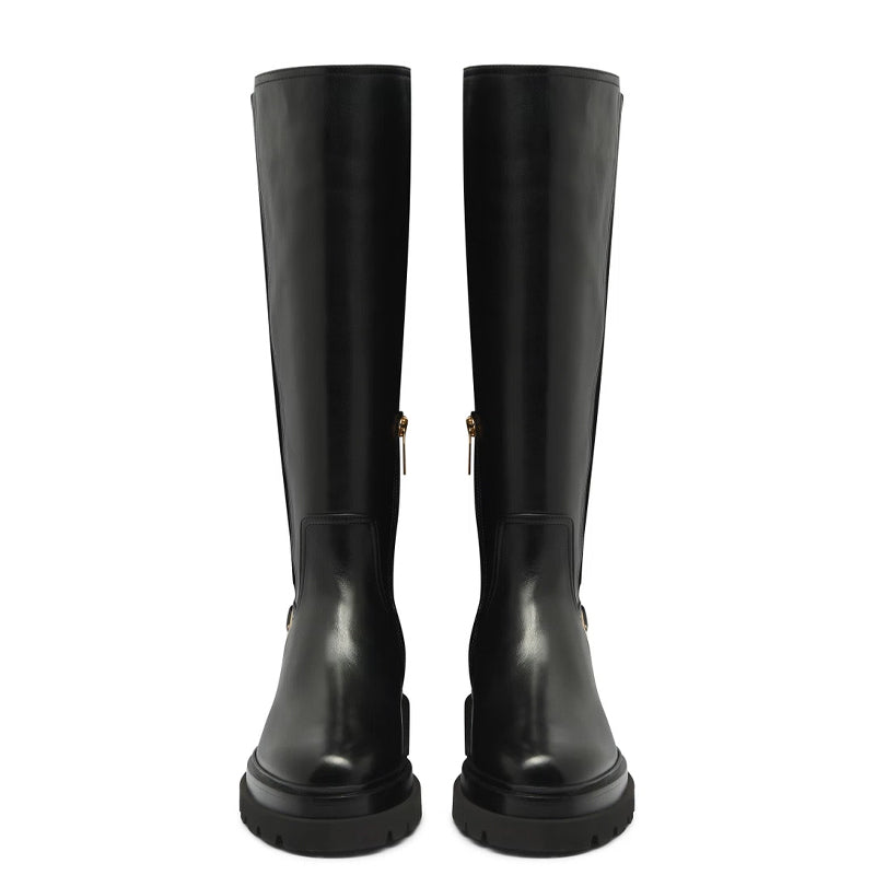 Premium Leather Knee High Boots With Chain