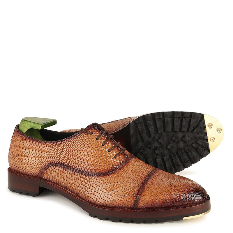 Patina Textured Captoe Leather Oxford Shoes