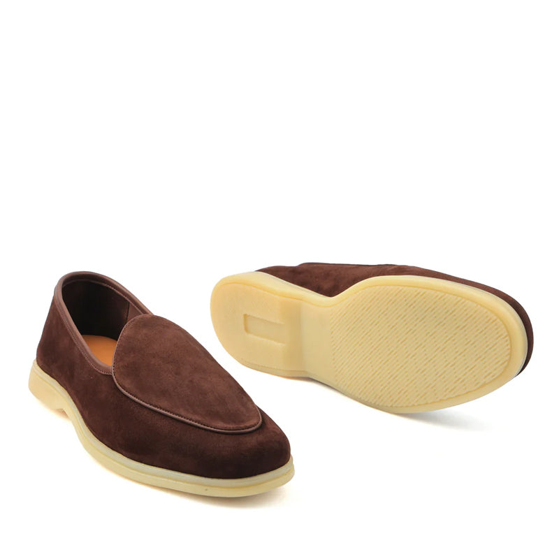 Suede Leather Solid Green Loafers For Men