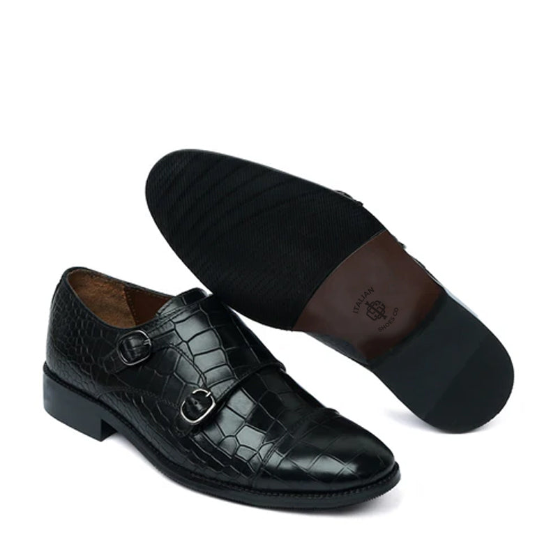 Men Croco Leather Double Monk Shoes