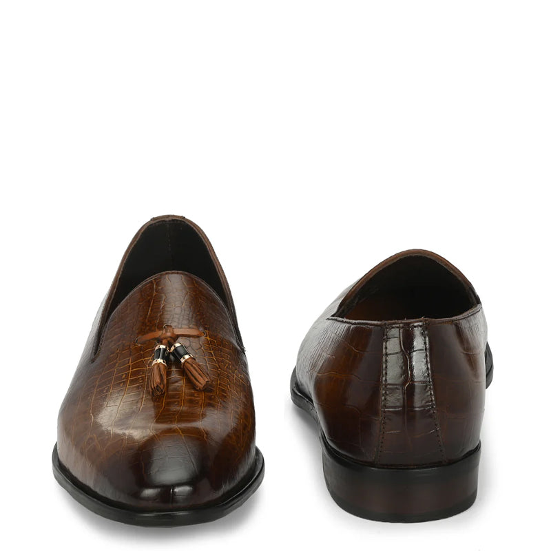 Handmade Croc Leather Tassel Loafers For Men