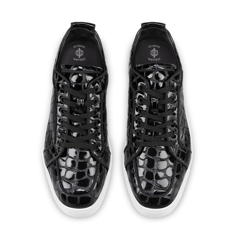 Embossed Croco Print Patent Leather Sneakers