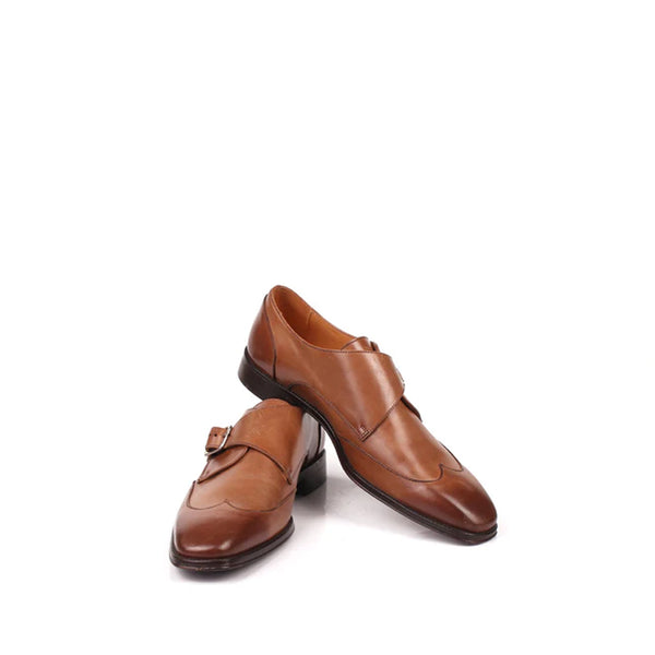 Premium Solid Leather Single Monk Straps Tan Shoe