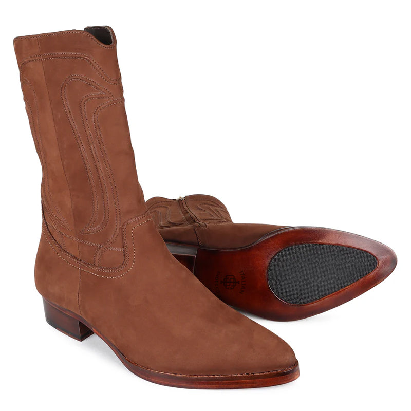 Men Suede Leather Long Zip Cowboy Boots