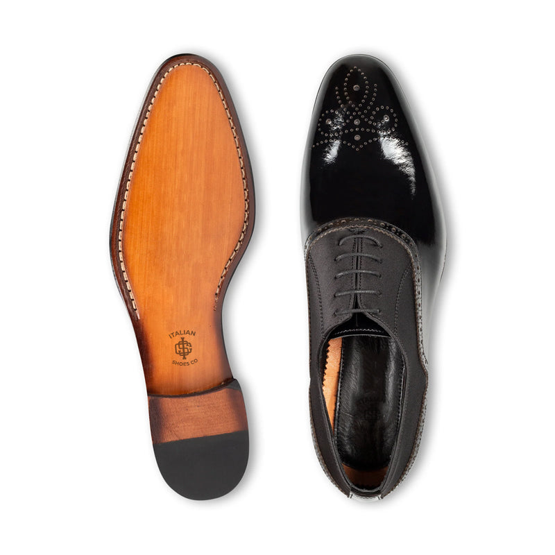 Men Patent Shiny Leather Handmade Oxford Shoe Black