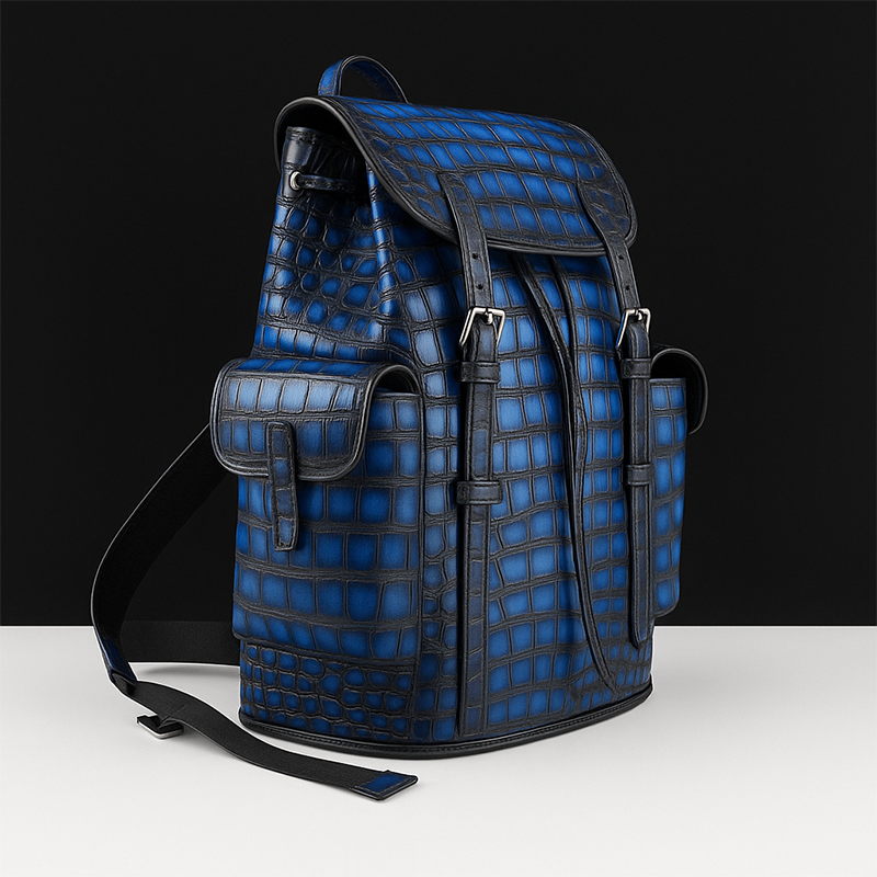 Luxury Burgundy Croco Leather Backpack