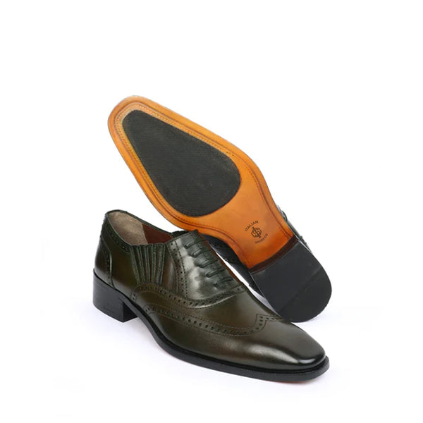 Leather Square Toe Lace Up Oxford Olive Shoe