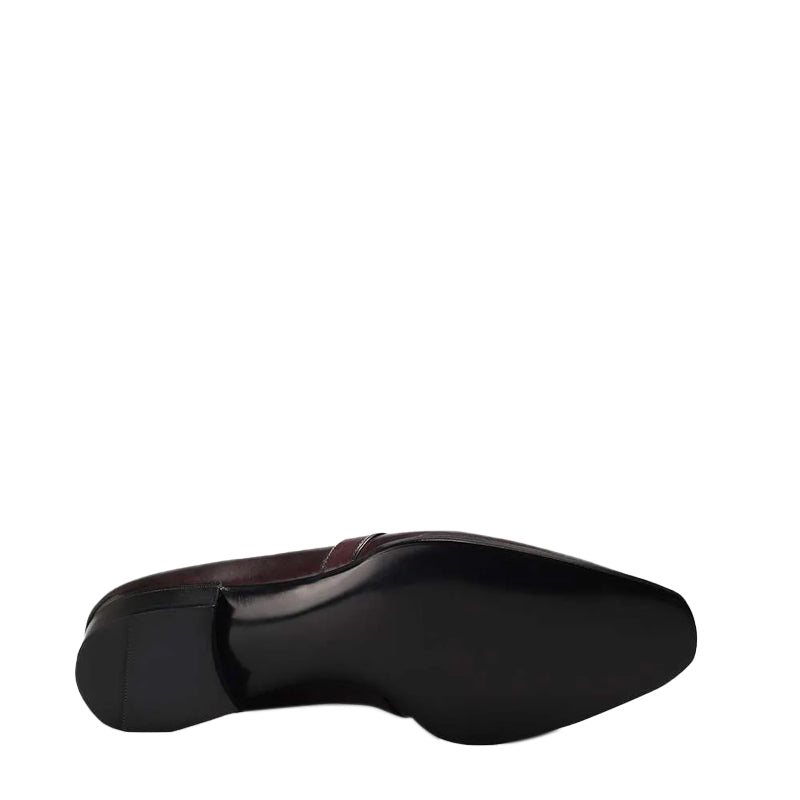 Handmade Burgundy Shiny Leather Loafers For Men