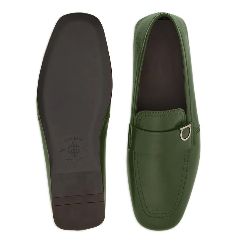 Olive Plaque Leather Loafers