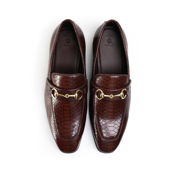 Men Horsebit Snake Effect Slip On Shoes