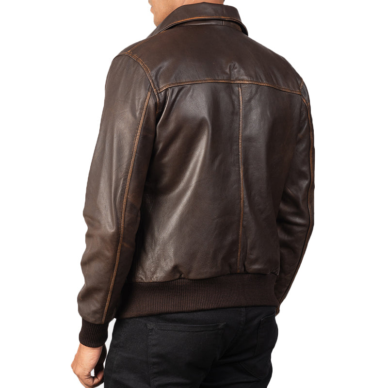 Men Solid Aaron Leather Bomber Jacket