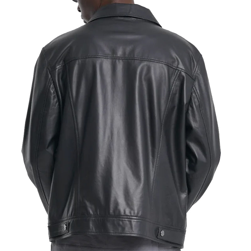 Buttoned Leather Jacket For Men