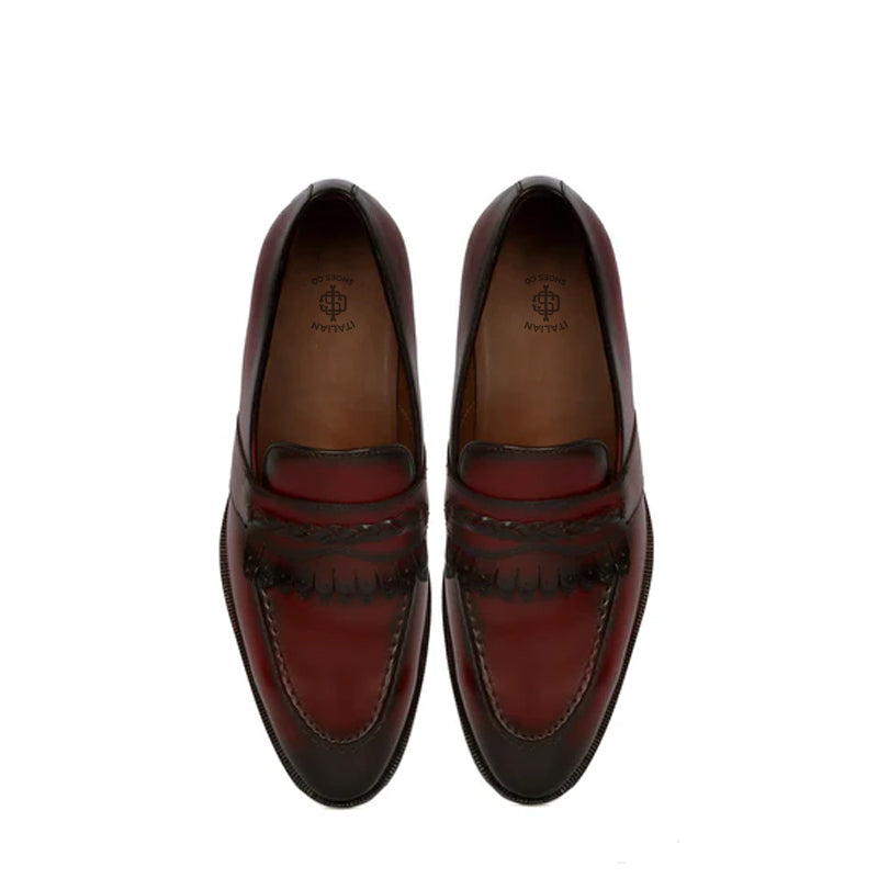 Patent Leather Slip-On Brown Loafer With Dual Fringes