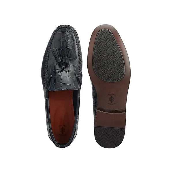 Crocodile Pattern Side Lacing Leather Tassel Loafer Burgundy