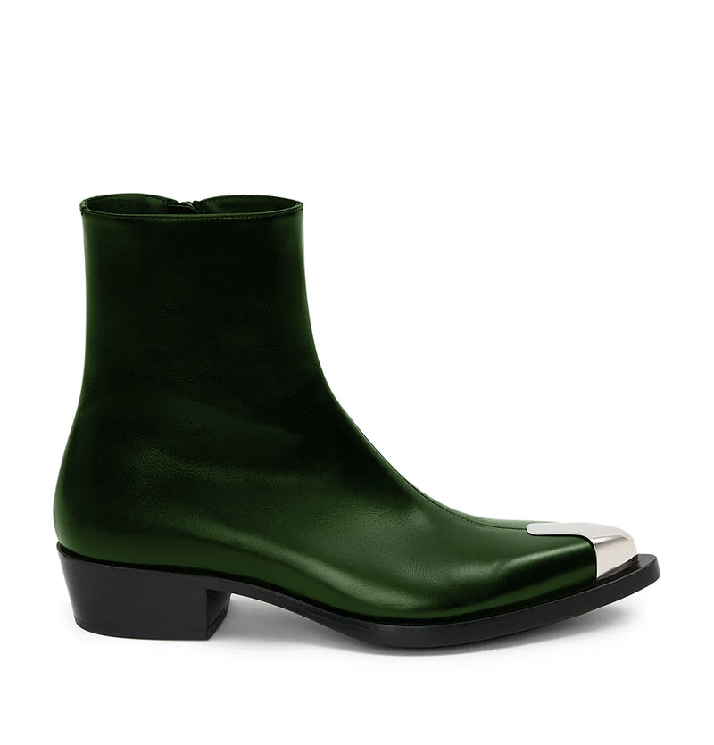 Punk Leather Boots Silver Toe