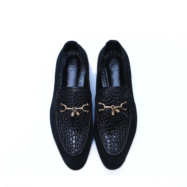 Pure Suede Leather Tassel Tan Loafer With Gold Buckle