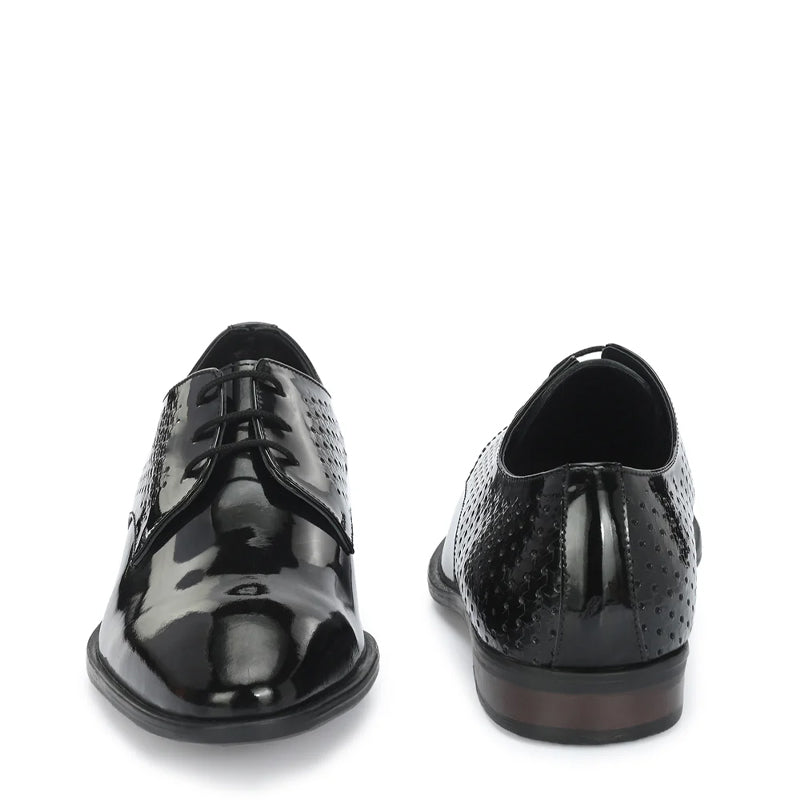 Patent Round Toe Lace-Up Leather Derby Shoes