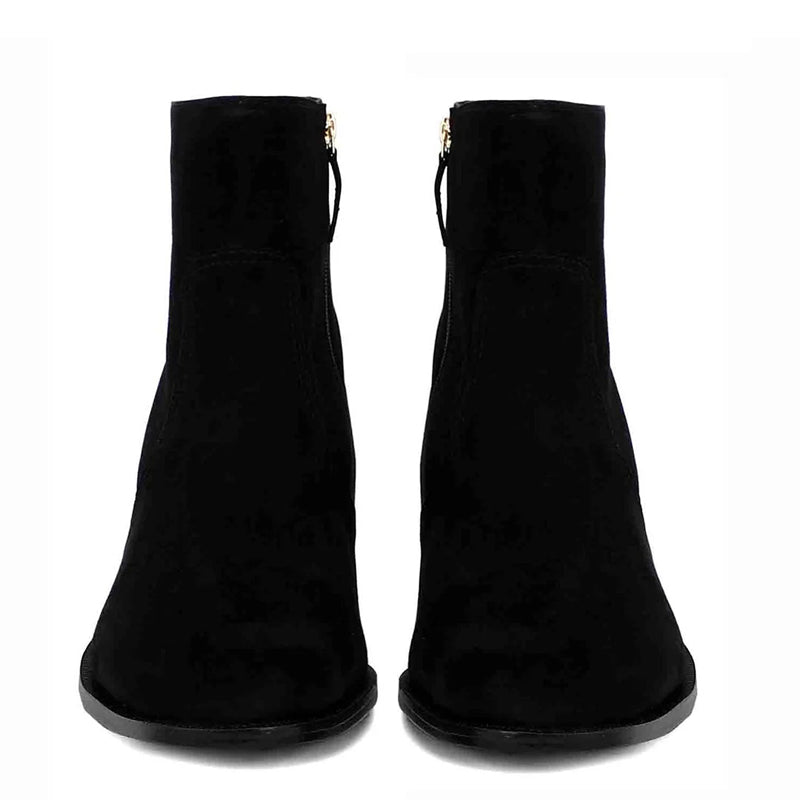 Suede Leather High Ankle Boots With Side Zipper