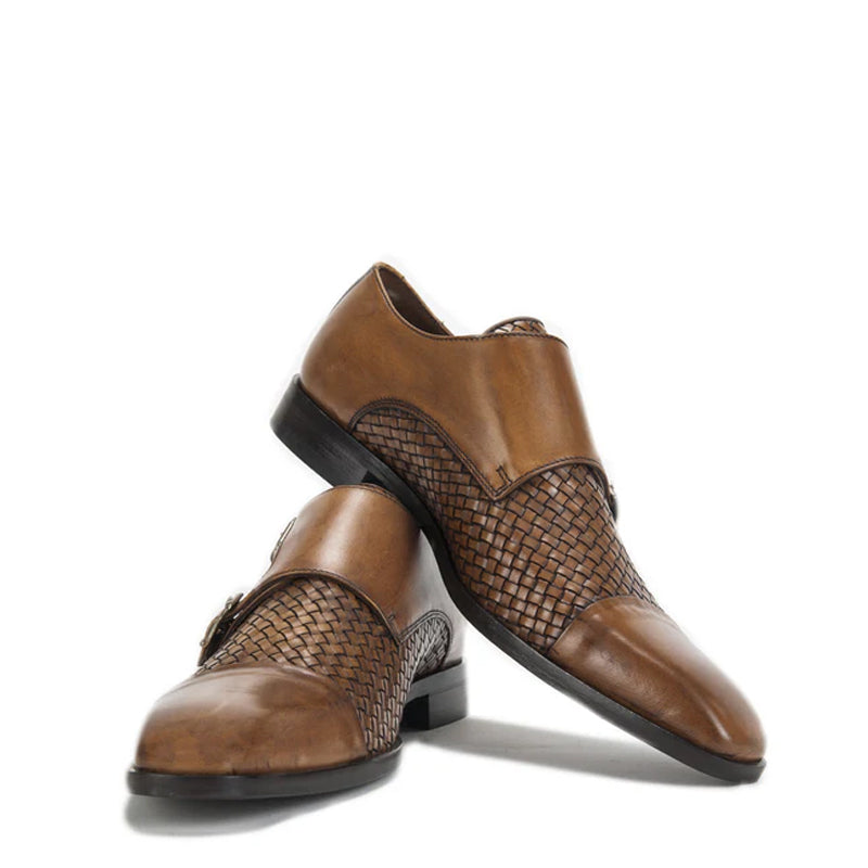 Cognac Leather Double Monk Strap Shoes