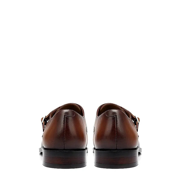 Men Textured Leather Formal Double Monk Shoes