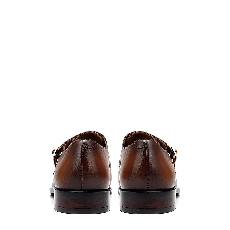 Men Textured Leather Formal Double Monk Shoes