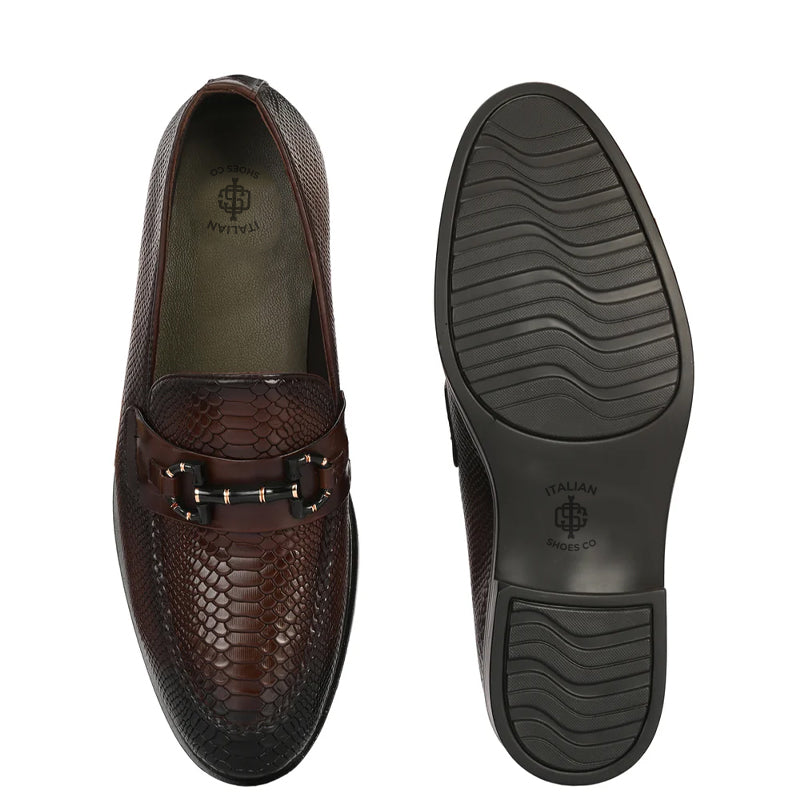 Leather Textured Buckled Loafers For Men