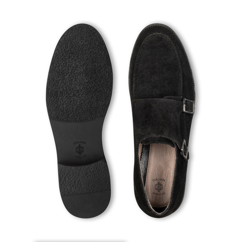 Men Suede Leather Double Monk Straps Shoes