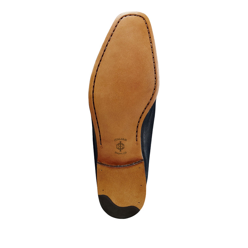 Men Handmade Plain Leather Blue Loafer