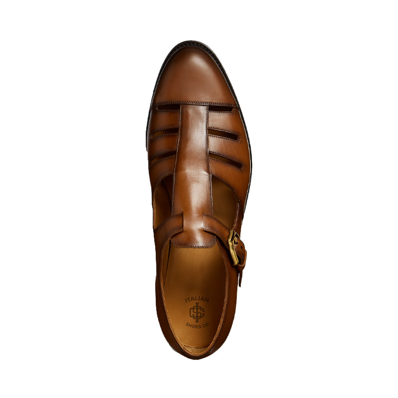 Closed Brown Toe Solid Leather Fisherman Sandal
