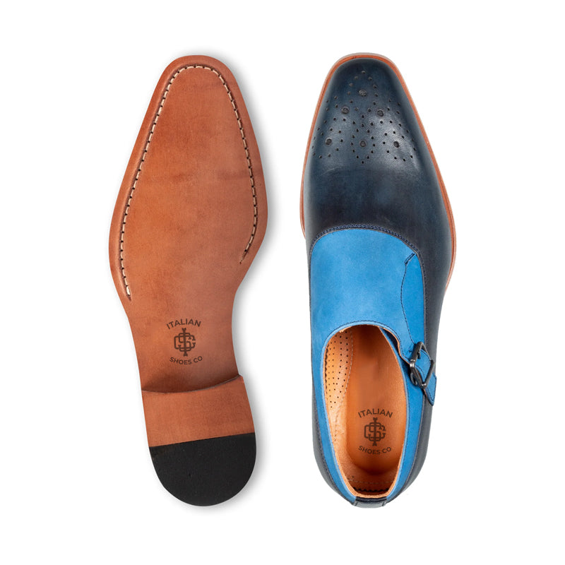 Danube Leather Single Monk Strap Shoe Blue