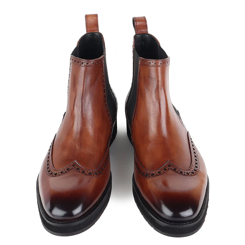 Patina Wingtip Leather Chelsea Boots