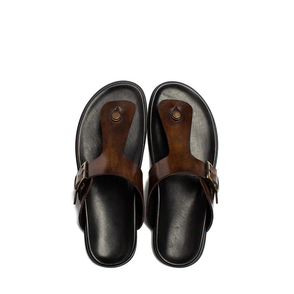 Men Slip On Leather Buckle Sandal