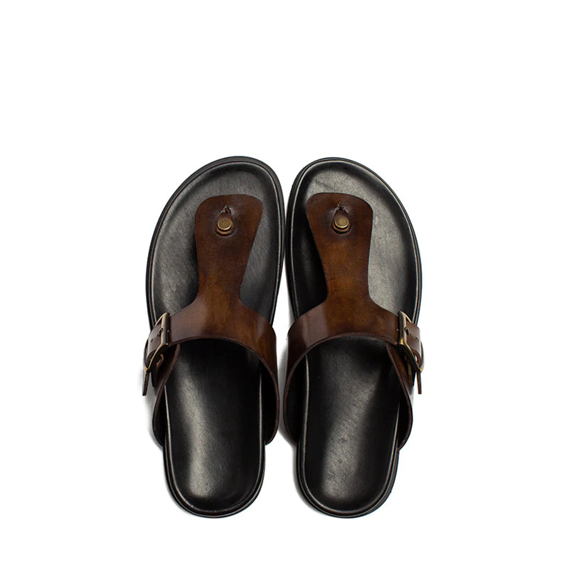 Men Slip-On Leather Buckle Sandals