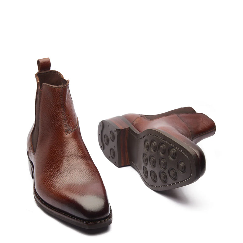 Cognac Leather Ankle Chelsea Boots